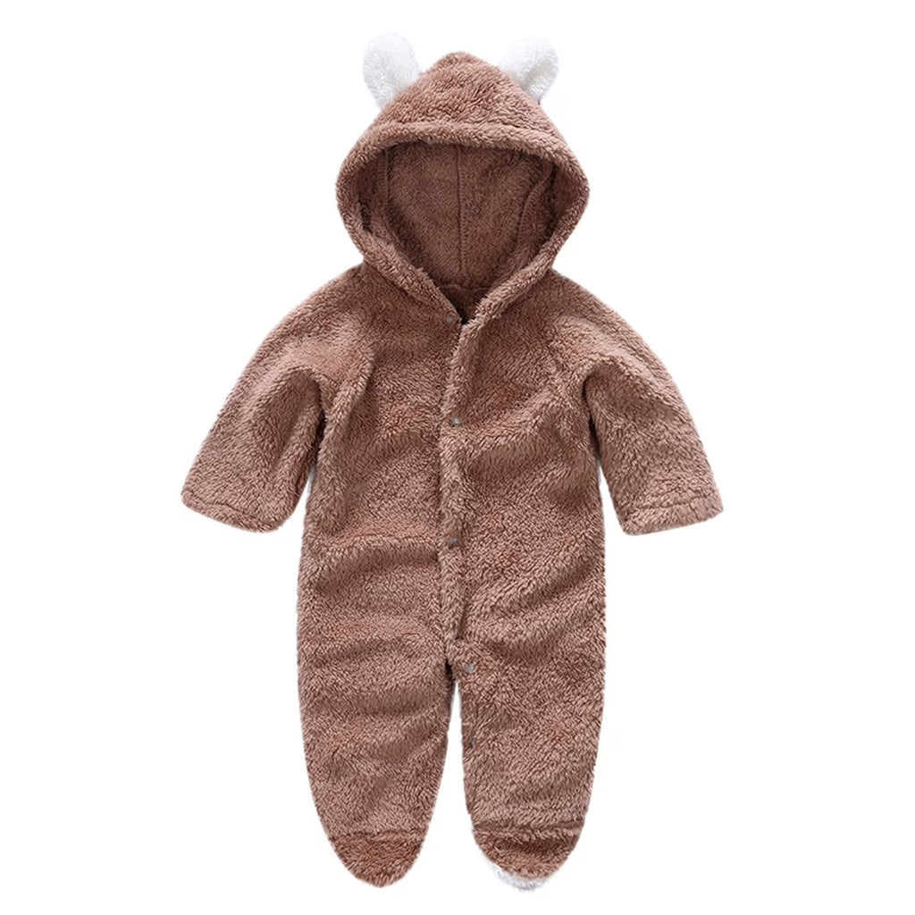 Luxalzxs Winter Long Sleeve Onesies with Mitten Cuffs Newborn Toddler Baby Boys Girls Fleece Cute Bear Ears Winter Warm Jumpsuit Romper
