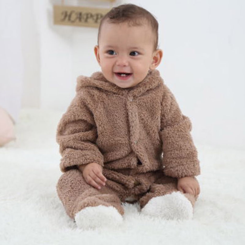 Luxalzxs Winter Long Sleeve Onesies with Mitten Cuffs Newborn Toddler Baby Boys Girls Fleece Cute Bear Ears Winter Warm Jumpsuit Romper