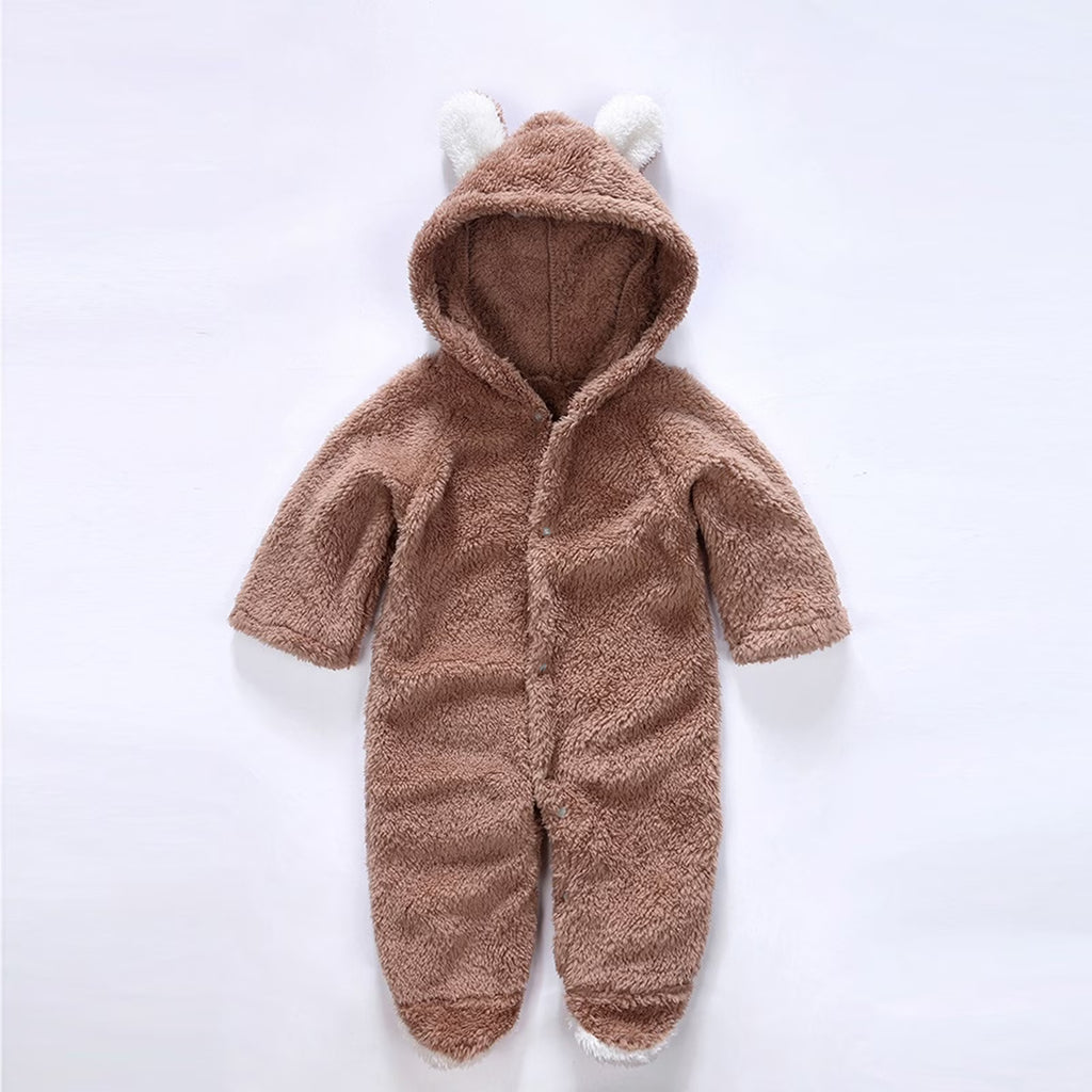 Luxalzxs Winter Long Sleeve Onesies with Mitten Cuffs Newborn Toddler Baby Boys Girls Fleece Cute Bear Ears Winter Warm Jumpsuit Romper