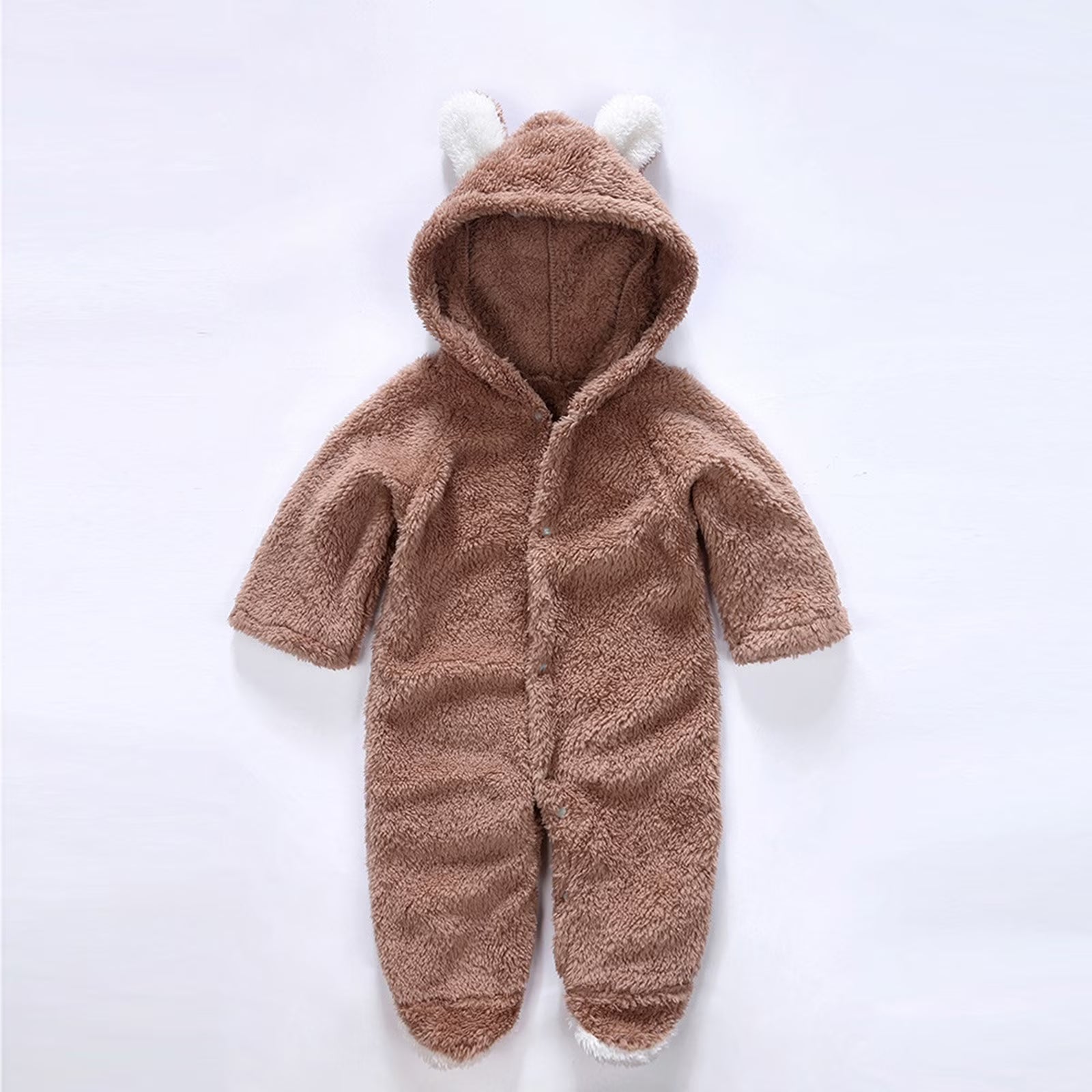 Luxalzxs Winter Long Sleeve Onesies with Mitten Cuffs Newborn Toddler Baby Boys Girls Fleece Cute Bear Ears Winter Warm Jumpsuit Romper