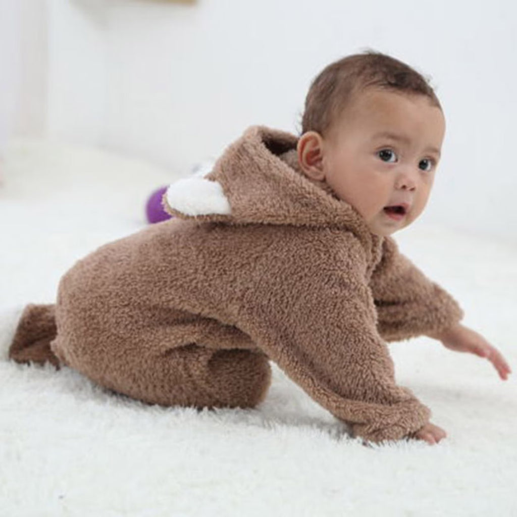 Luxalzxs Winter Long Sleeve Onesies with Mitten Cuffs Newborn Toddler Baby Boys Girls Fleece Cute Bear Ears Winter Warm Jumpsuit Romper