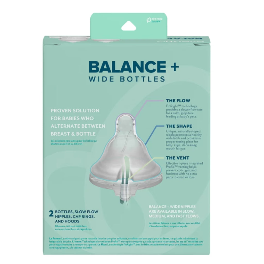 Evenflo Balance Wide Baby Bottles, Platinum White Color 9oz 2 Count