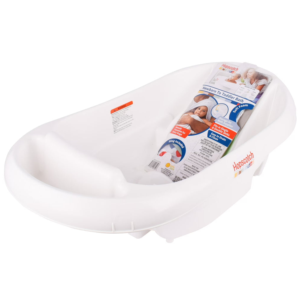 Hopscotch Lane Newborn to Toddler White 3-in-1 Rigid Baby Bathtub with Sling, Ages 0+ Months, Unisex
