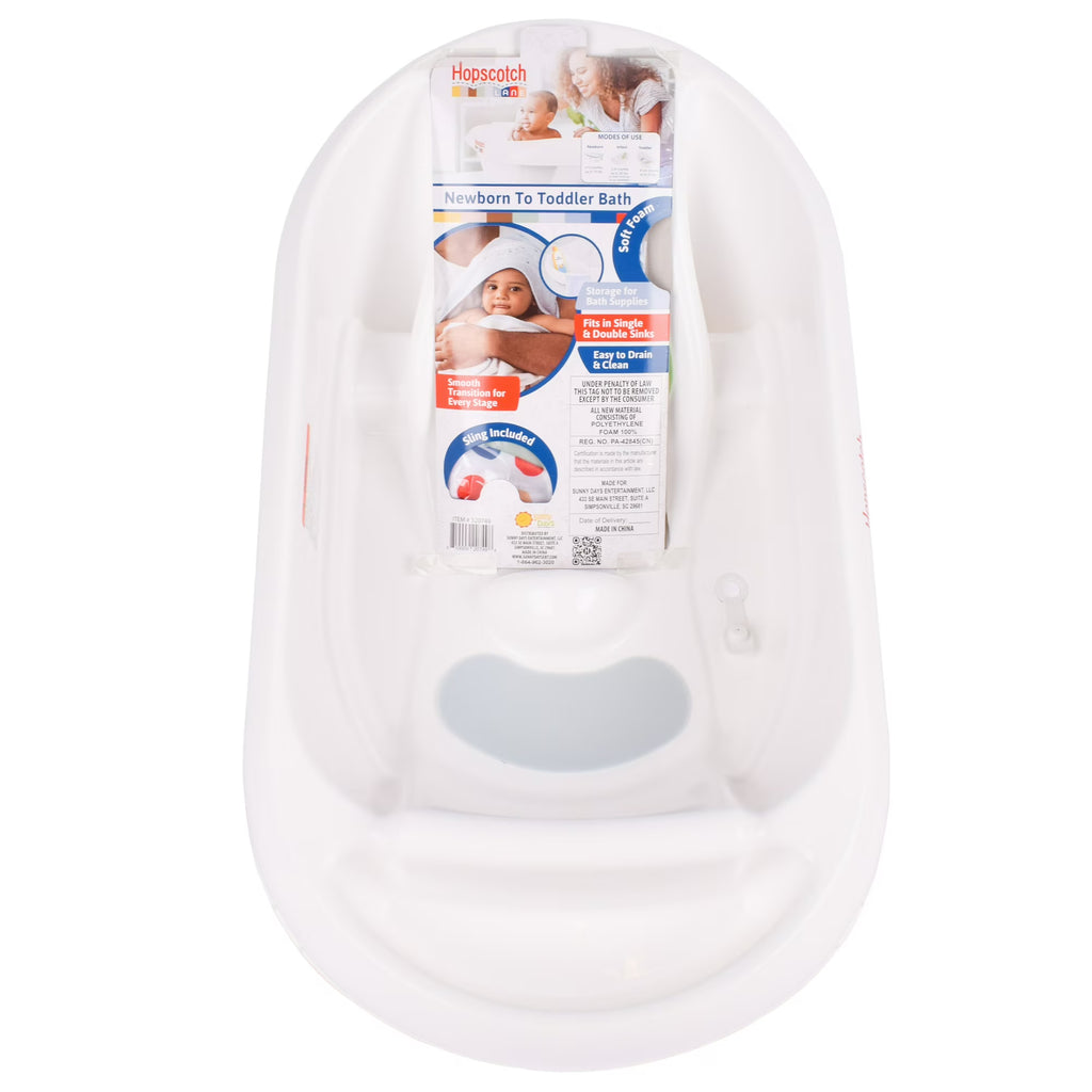 Hopscotch Lane Newborn to Toddler White 3-in-1 Rigid Baby Bathtub with Sling, Ages 0+ Months, Unisex