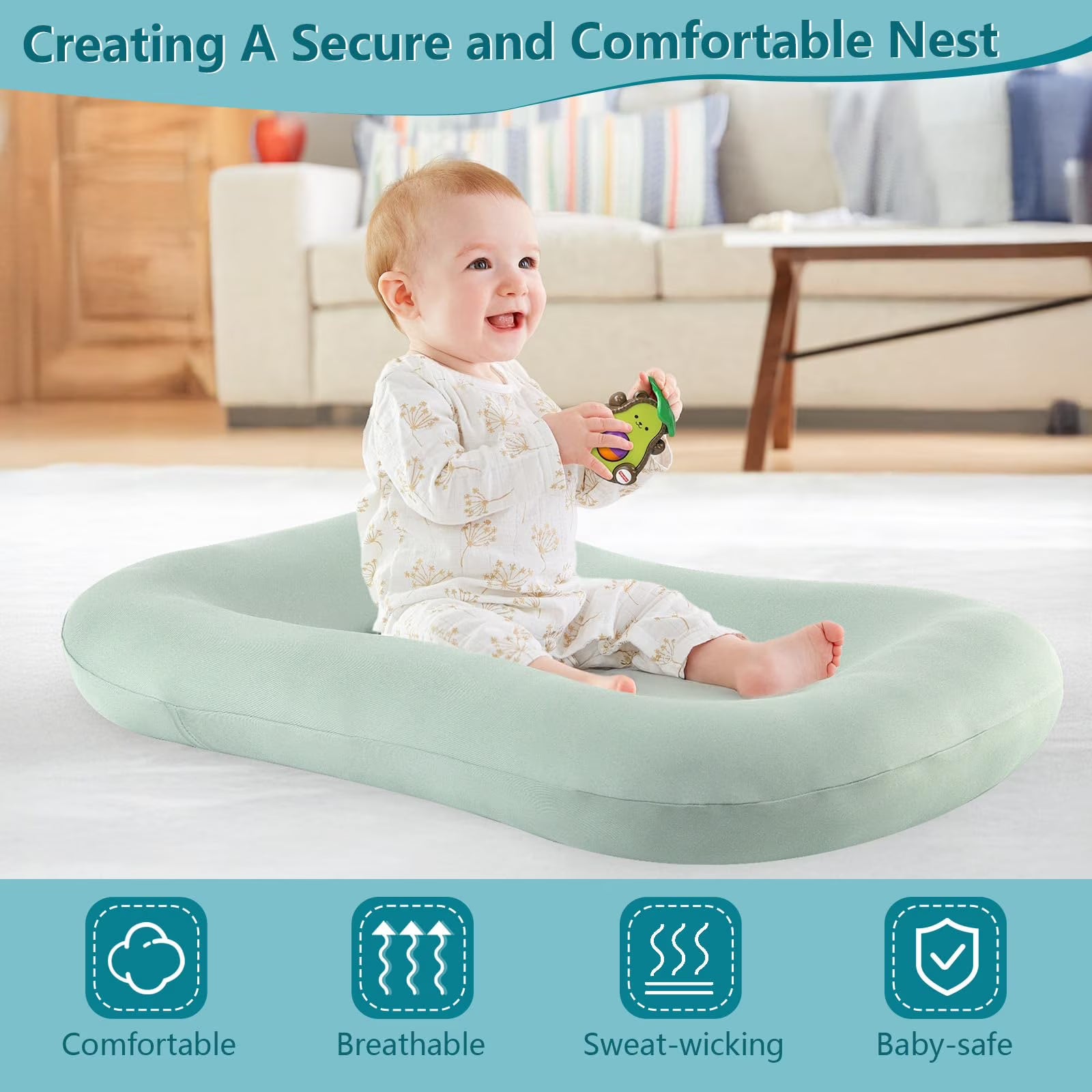 Baby Lounger, Baby Lounger Pillow For Infants Babies 0 12 Months Lounger For Baby Soft Cotton Breathable Infant Floor Seats & Loungers For Newborn Gifts