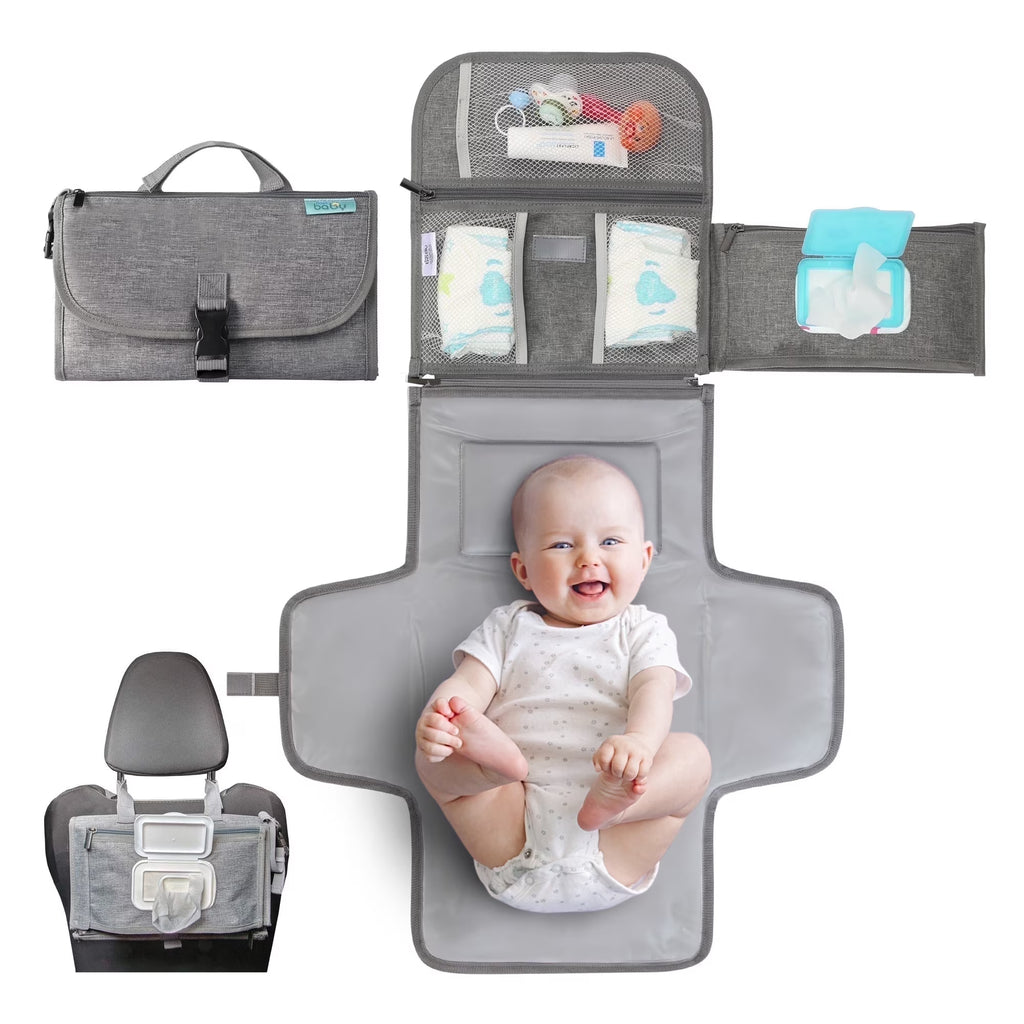 Kopi Baby Portable Diaper Changing Pad with Wipes Pocket, Travel Changing Mat for Baby, Premium Grey