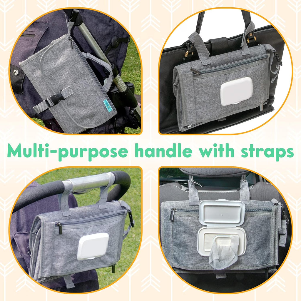 Kopi Baby Portable Diaper Changing Pad with Wipes Pocket, Travel Changing Mat for Baby, Premium Grey