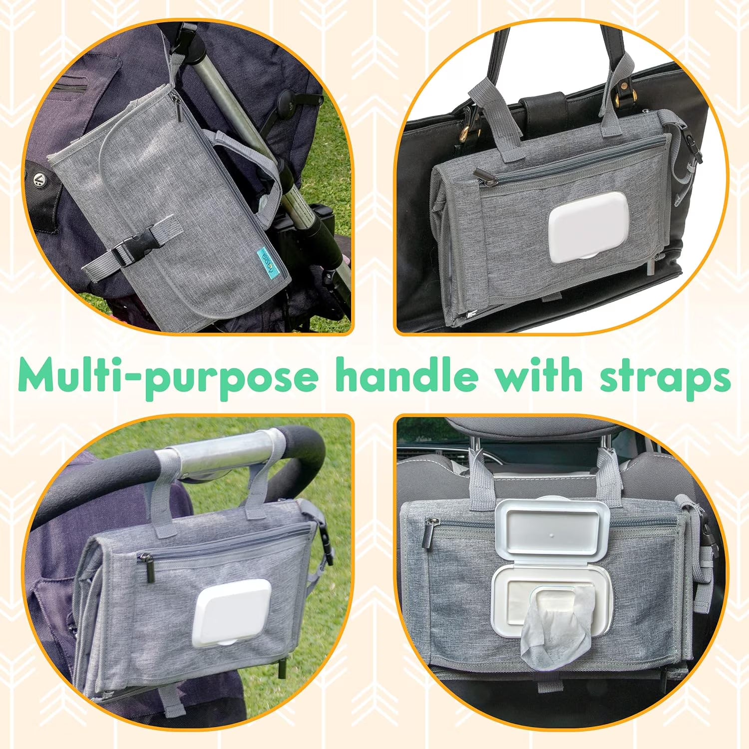 Kopi Baby Portable Diaper Changing Pad with Wipes Pocket, Travel Changing Mat for Baby, Premium Grey