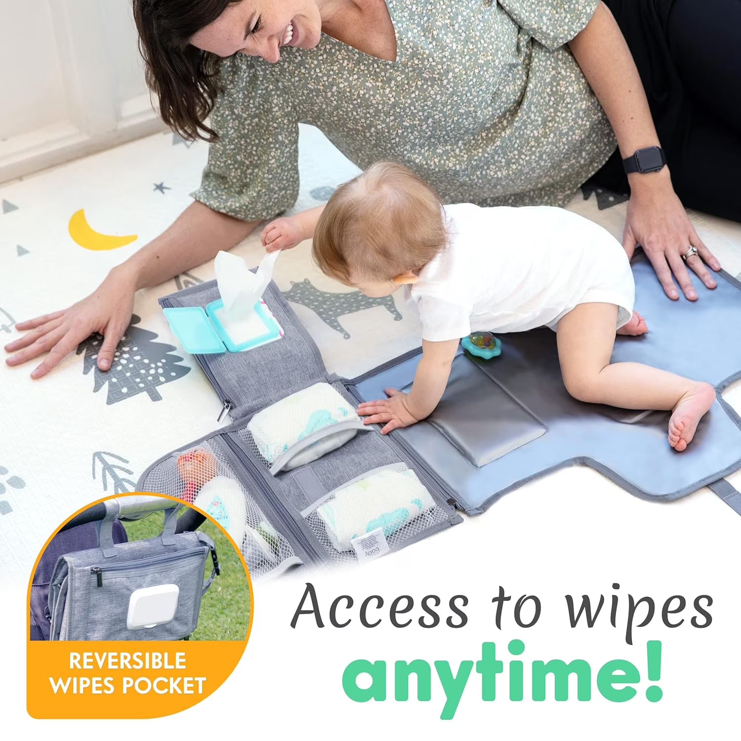 Kopi Baby Portable Diaper Changing Pad with Wipes Pocket, Travel Changing Mat for Baby, Premium Grey