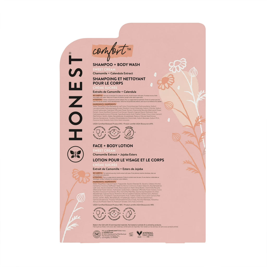 The Honest Company 2-in-1 Cleansing Shampoo + Body Wash and Face + Body Lotion Bundle | Gentle Enough for Baby | Dermatologist Tested | Comfort Sweet Cream