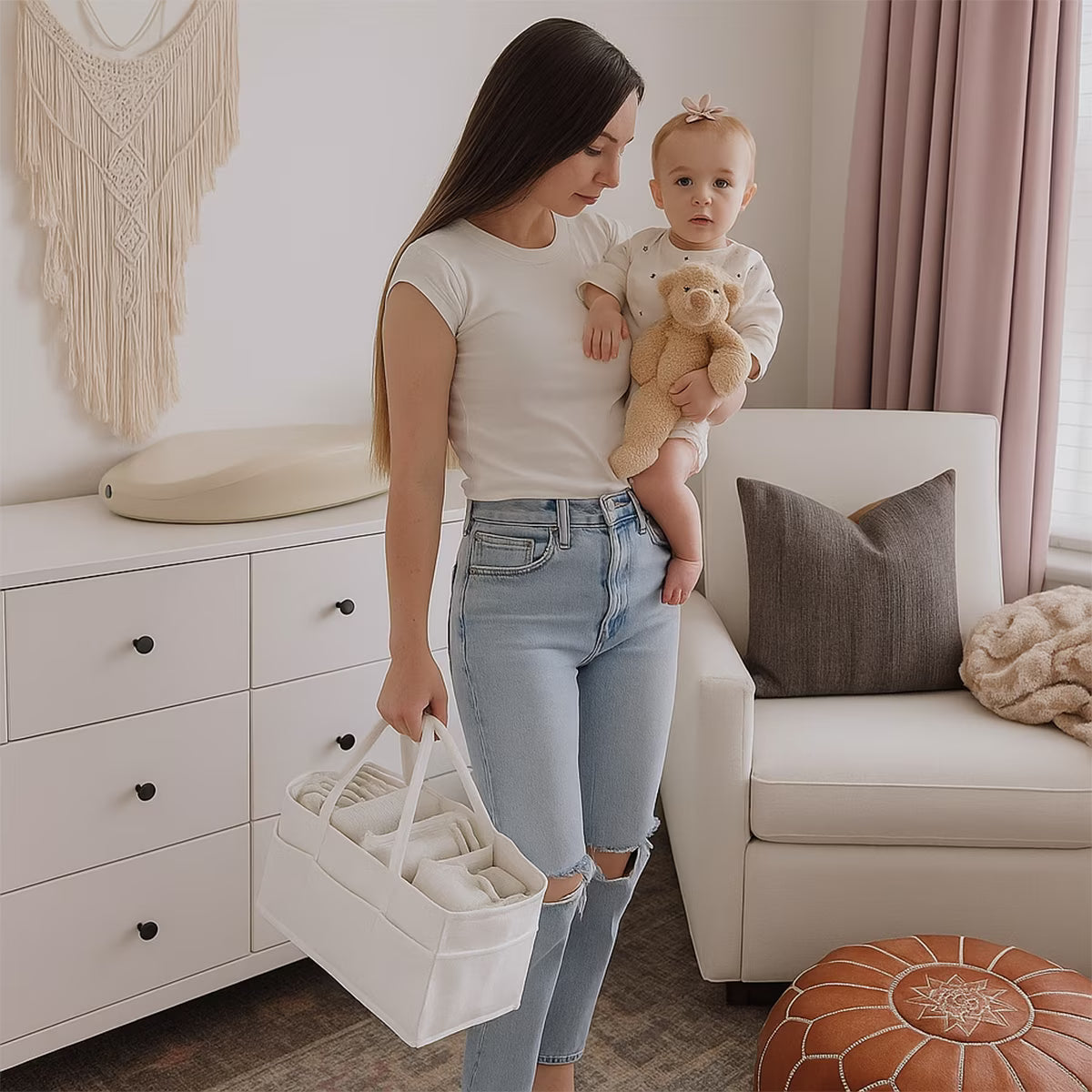 AWLYLNLL Baby Diaper Caddy Organizer Nursery Basket Set Baby Basket Gift Registry Baby Shower List Baby Must Haves Essentials Neutral Baby Stuff For Newborn