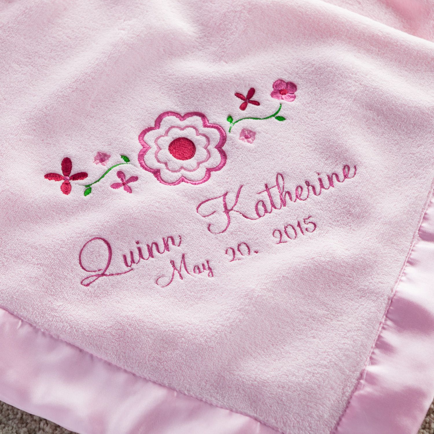 Pretty Flowers Personalized Pink Baby Blanket