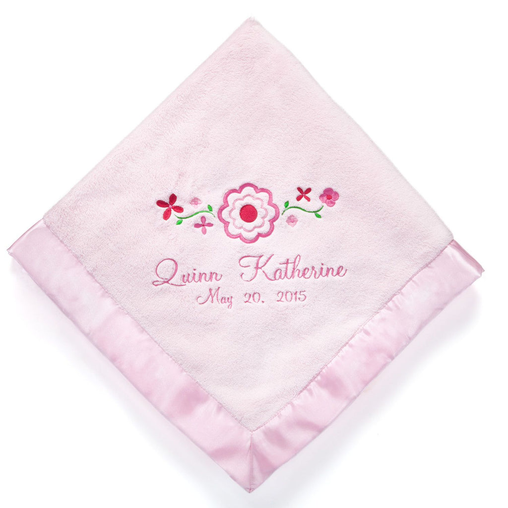 Pretty Flowers Personalized Pink Baby Blanket