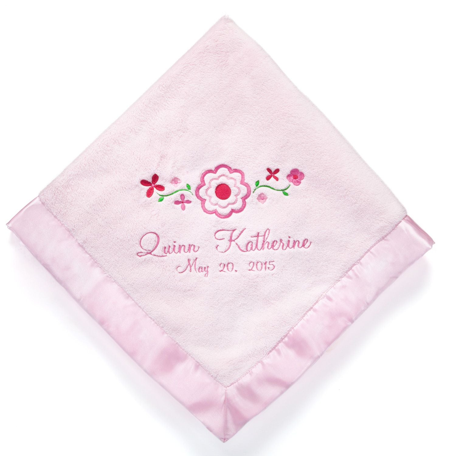 Pretty Flowers Personalized Pink Baby Blanket
