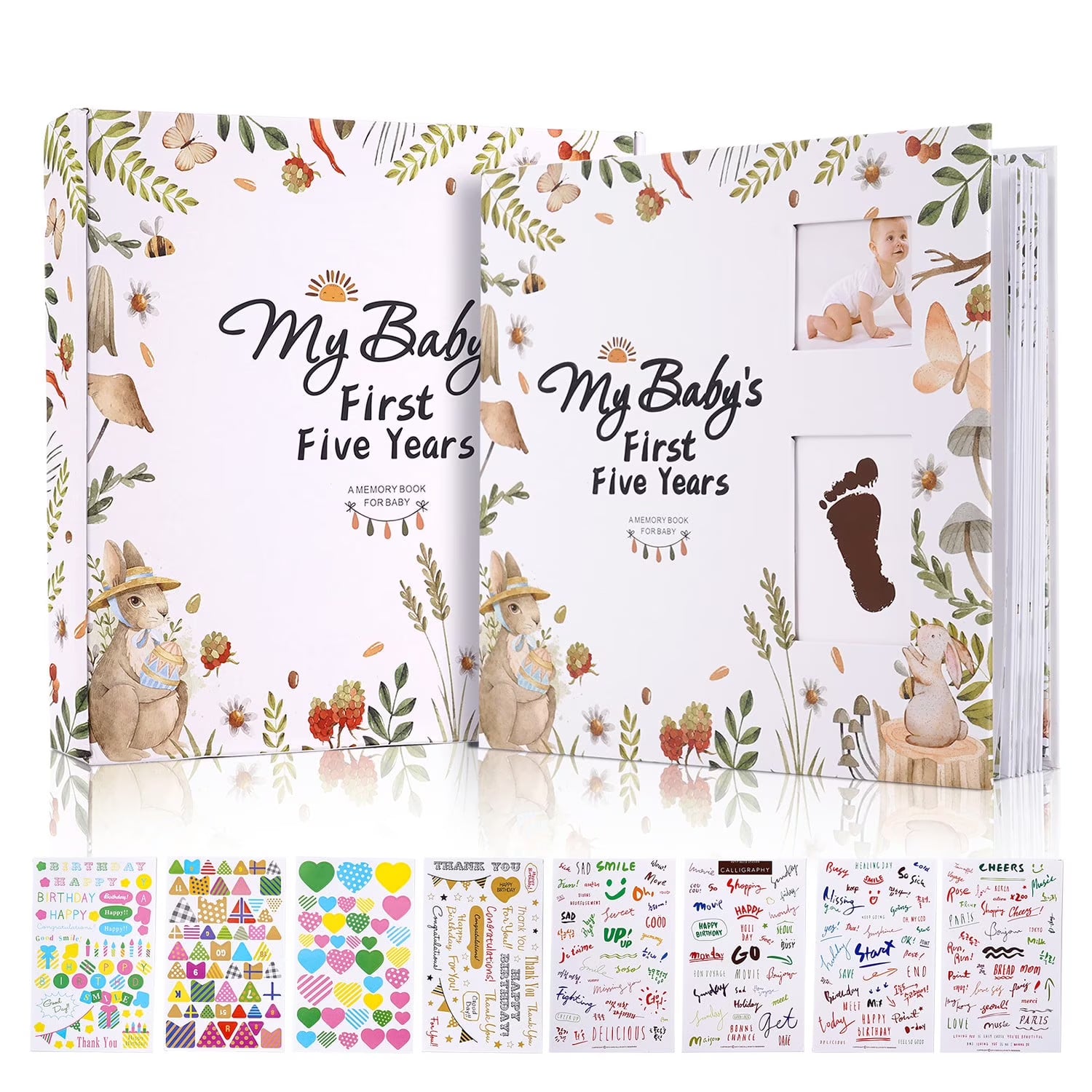 TJT Keepsake Baby Books for Newborn Baby Memory, First 5 Years Baby Memory Book Record Gift, 124 Pages Baby Album, Rabbit