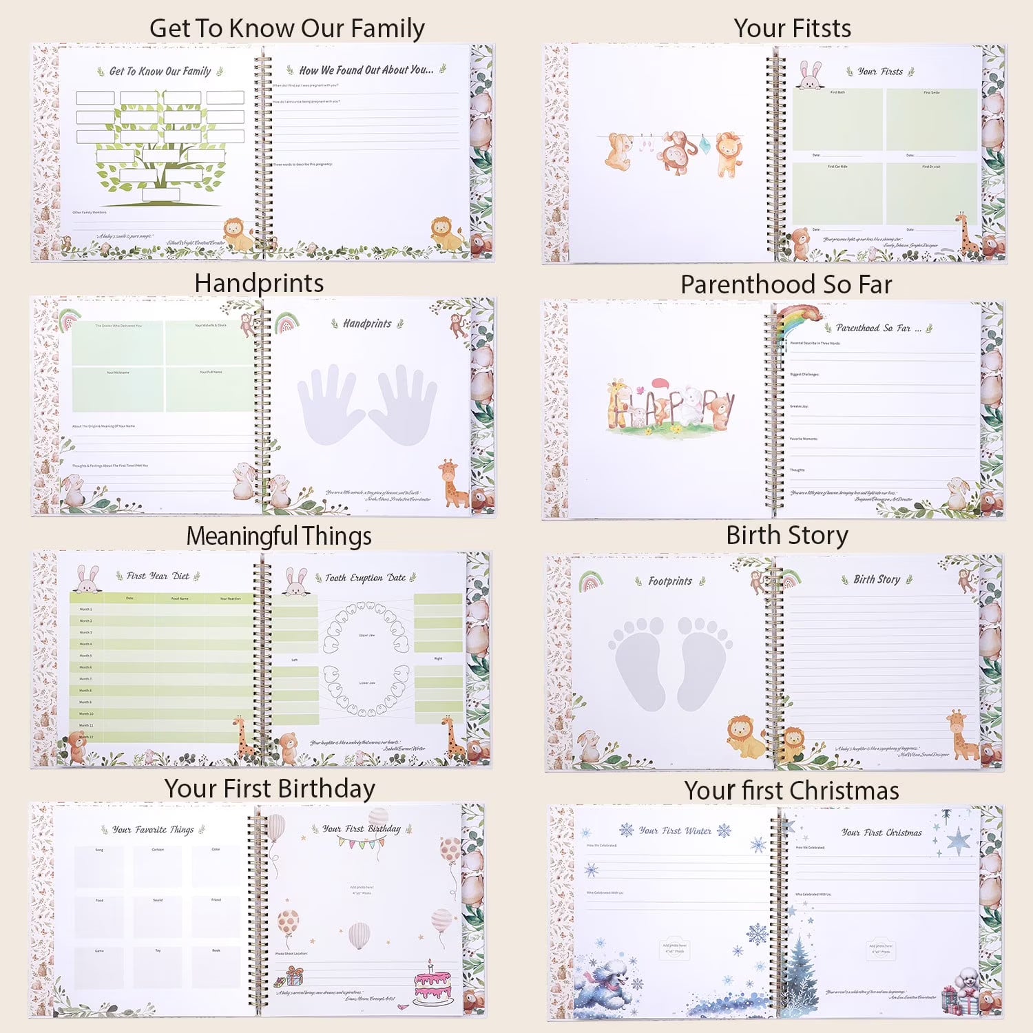 TJT Keepsake Baby Books for Newborn Baby Memory, First 5 Years Baby Memory Book Record Gift, 124 Pages Baby Album, Rabbit